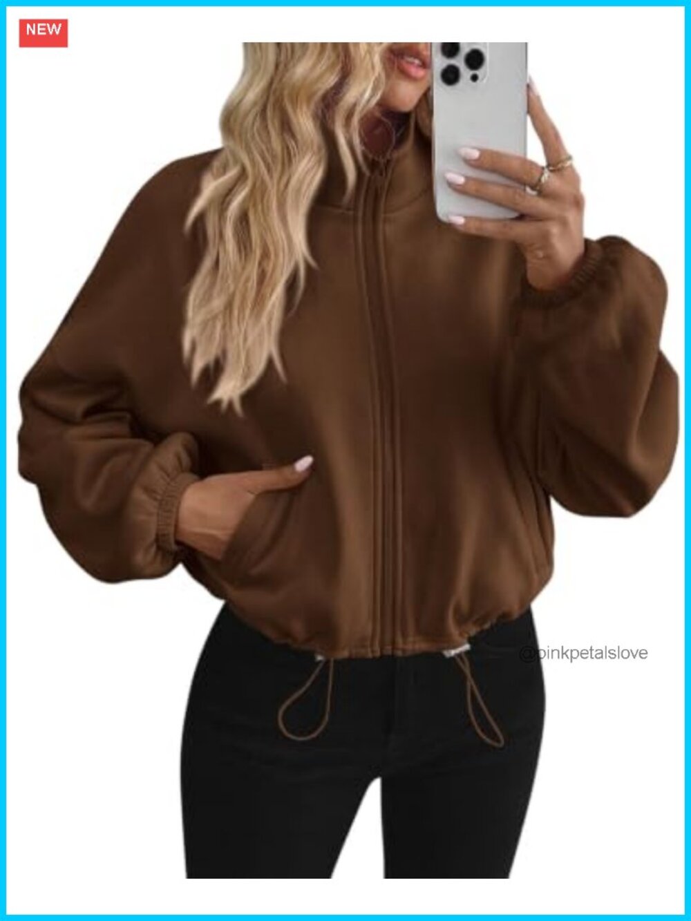 Womens Cropped Fleece Sweatshirt Zip Up Jacket Oversized Fall Layer